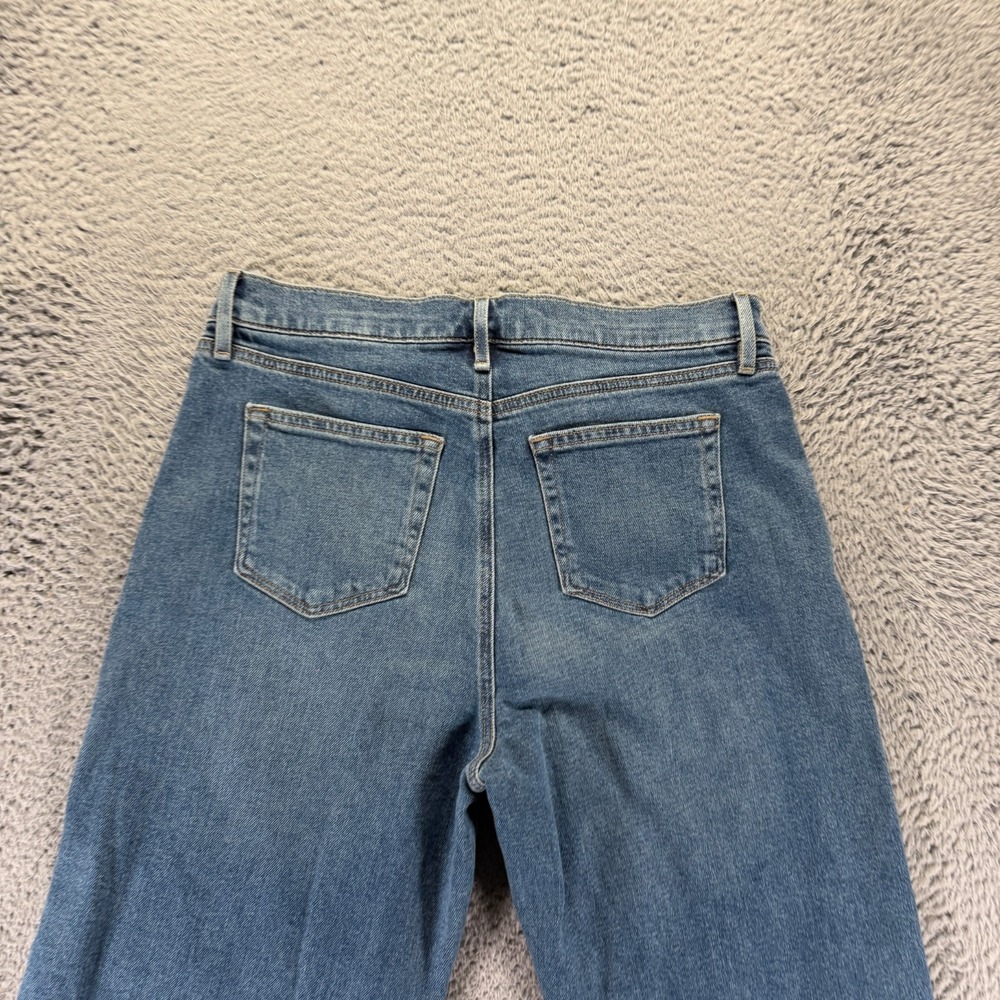 Loft Jeans Womens 10 Blue Cotton Denim Wide-Leg Faded Workwear Raw-Hem Stretch - Picture 6 of 13